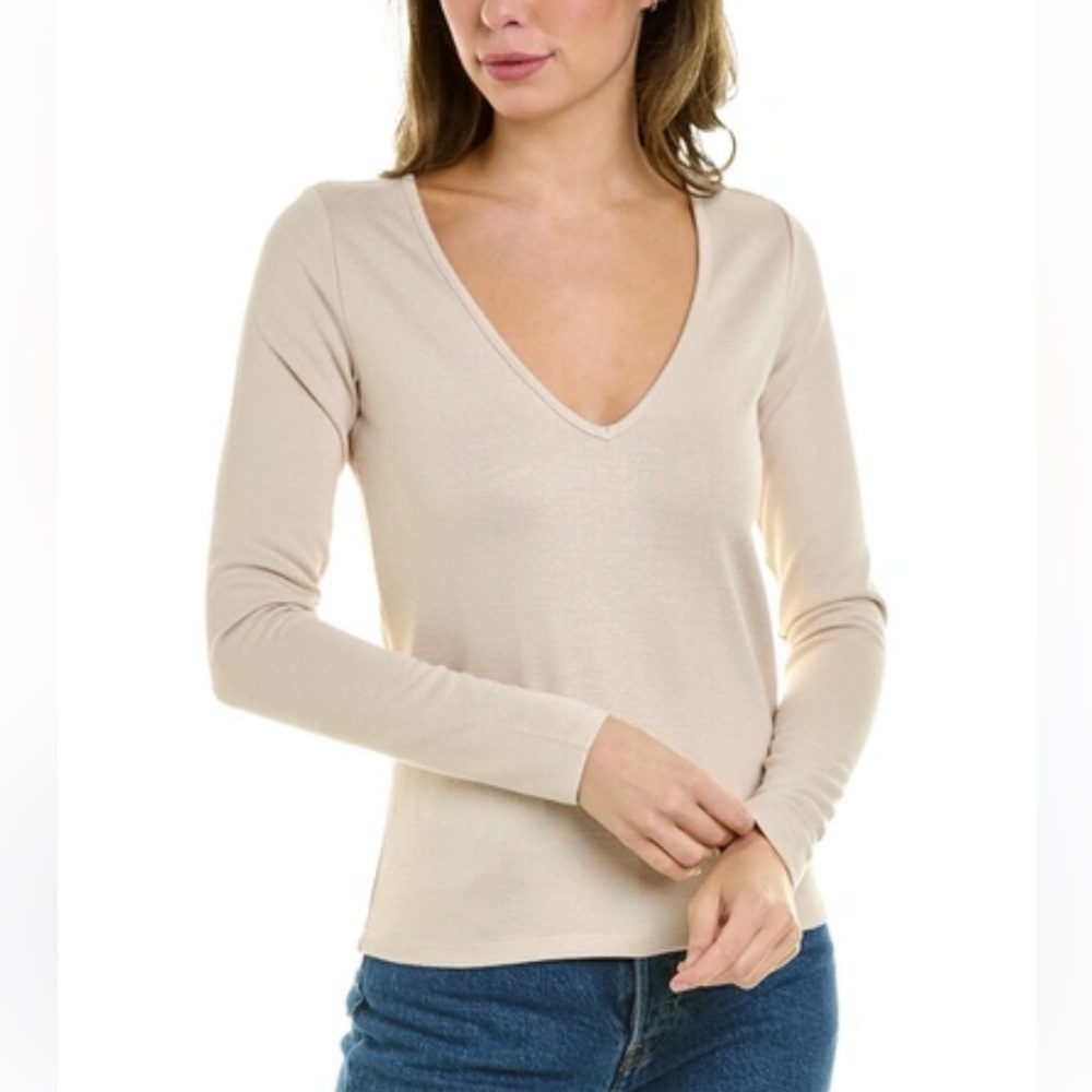 Vince V Neck Long Sleeve Top Beige Tan in Women’s Size XS